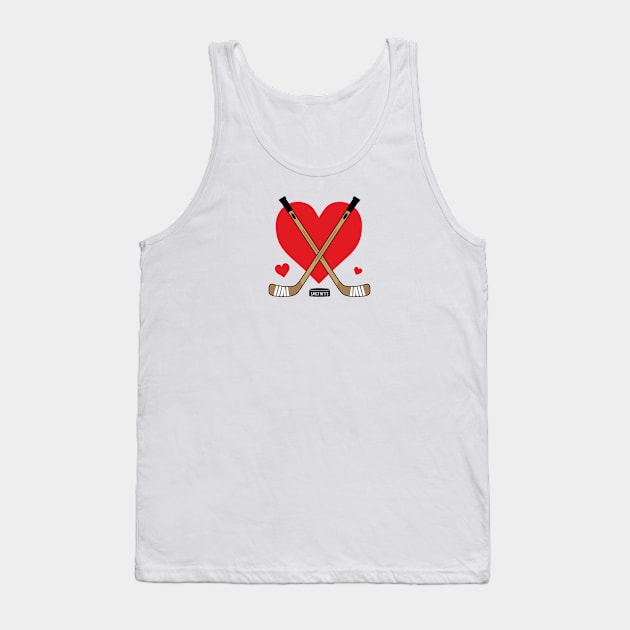 Love Heart Hockey Sticks Tank Top by SaucyMittsHockey